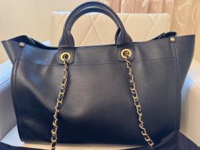 Chanel Large Black Leather Deauville Shoulder Tote Bag 12