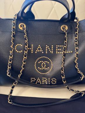 Chanel Large Black Leather Deauville Shoulder Tote Bag 3