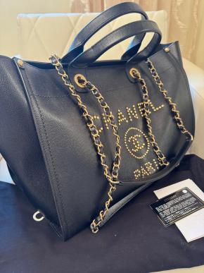 Chanel Large Black Leather Deauville Shoulder Tote Bag 14