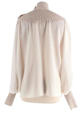 Chloe Neutral Silk Blouse with Wool Neck Detail 2