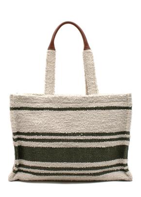 Celine Triomphe Large Cabas Thais White/Green Canvas Leather Large Tote Bag 4