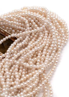 Vintage 14k Gold Smokey Quartz Bracelet with 18 Rows of Small Pearls 5
