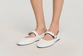 Sandro Shiny White Leather Ballet Flats 5