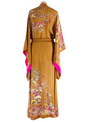 Carine Gilson Mustard and Fuschia Printed Silk Belted Robe 3