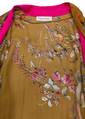 Carine Gilson Mustard and Fuschia Printed Silk Belted Robe 4
