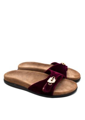 Ancient Greek Sandals 'Odi' Burgundy Velvet Slides with Gold Buckle 7