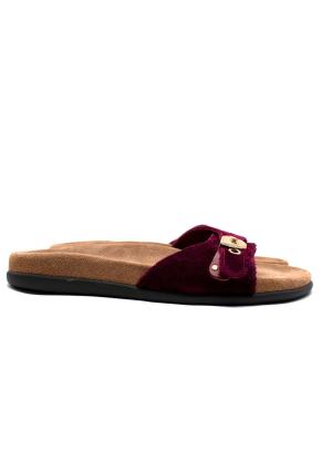 Ancient Greek Sandals 'Odi' Burgundy Velvet Slides with Gold Buckle 4