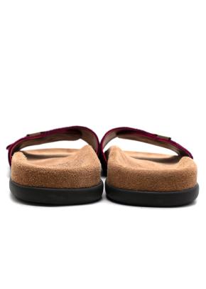 Ancient Greek Sandals 'Odi' Burgundy Velvet Slides with Gold Buckle 6