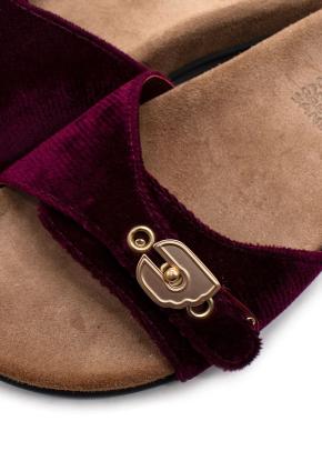 Ancient Greek Sandals 'Odi' Burgundy Velvet Slides with Gold Buckle 3