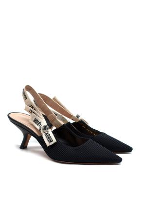 Dior J'Adior Black Textured Slingback Kitten Heels 11