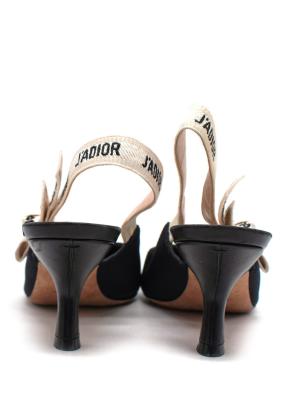 Dior J'Adior Black Textured Slingback Kitten Heels 6