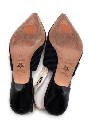 Dior J'Adior Black Textured Slingback Kitten Heels 7
