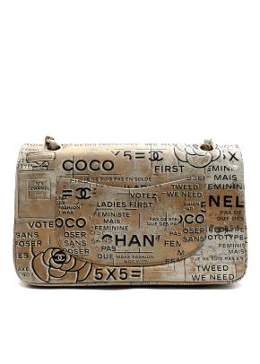 Chanel  Lambskin Hand Painted Feministe Newsprint Medium Double Flap Bag 5