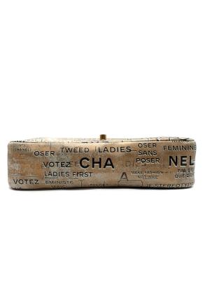 Chanel  Lambskin Hand Painted Feministe Newsprint Medium Double Flap Bag 2
