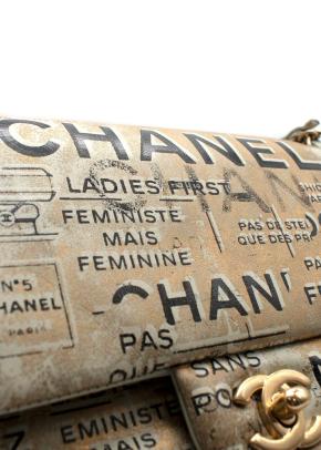 Chanel  Lambskin Hand Painted Feministe Newsprint Medium Double Flap Bag 7