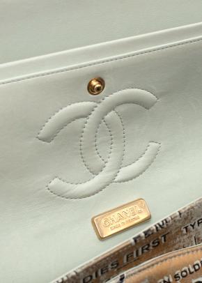Chanel  Lambskin Hand Painted Feministe Newsprint Medium Double Flap Bag 10