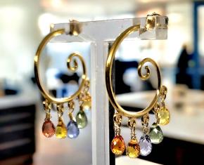 Bespoke Multi Colour Briolette Sapphire Earrings 9
