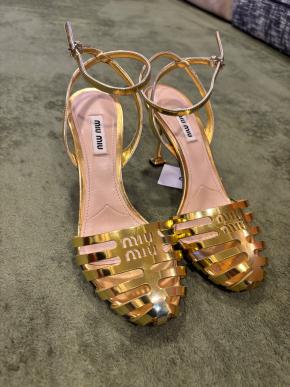 Miu Miu Gold Leather Sandals 3