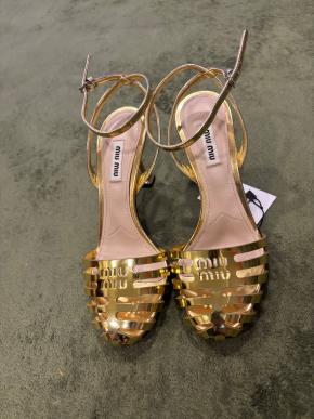 Miu Miu Gold Leather Sandals 4