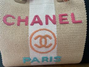 Chanel Striped Canvas Deauville Bag 16
