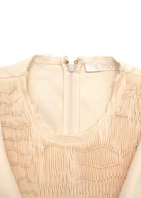 Chloe Flutter Sleeve Seedpearl Beige Midi Dress with Shirred Front Detailing 8