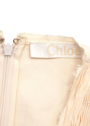 Chloe Flutter Sleeve Seedpearl Beige Midi Dress with Shirred Front Detailing 4