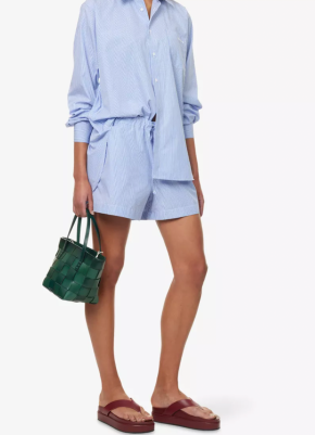 Current Hunza G Blue Pinstripe Crinkle Shorts Tie Waist 5