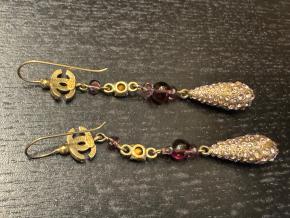 Chanel Plum Crystal Drop Earrings 4