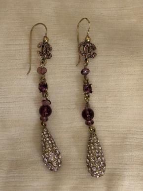 Chanel Plum Crystal Drop Earrings 2