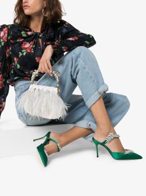 Manolo Blahnik Embellished Green Satin Mules 8