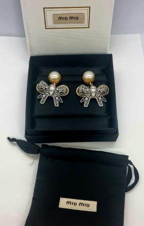 Miu Miu Bow Crystal And Faux Pearl Earrings 7