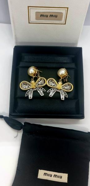 Miu Miu Bow Crystal And Faux Pearl Earrings 5