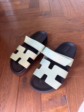 HERMESJade Vert Epsom Leather Chypre Sandals 38 2
