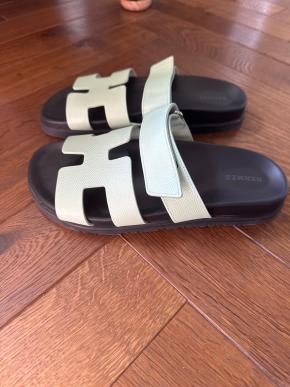 HERMESJade Vert Epsom Leather Chypre Sandals 38 3