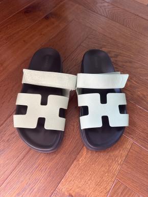 HERMESJade Vert Epsom Leather Chypre Sandals 38 4