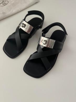 Hermes Black Leather Ines Sandals 2