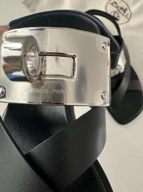 Hermes Black Leather Ines Sandals 3