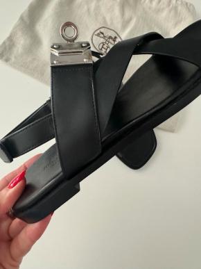 Hermes Black Leather Ines Sandals 6