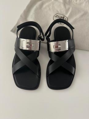 Hermes Black Leather Ines Sandals 8