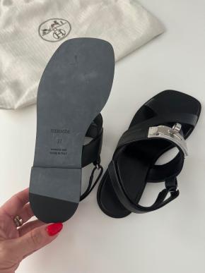 Hermes Black Leather Ines Sandals 5