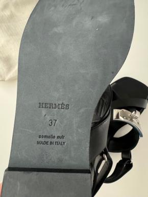 Hermes Black Leather Ines Sandals 9