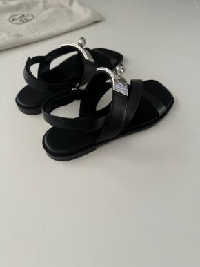 Hermes Black Leather Ines Sandals 4