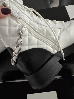 Chanel Quilted Leather Lace Up Boots 8