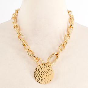 Jil Sander Circular Pendant Gold Tone Brass Necklace with Bashed Coin 7