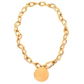 Jil Sander Circular Pendant Gold Tone Brass Necklace with Bashed Coin 2