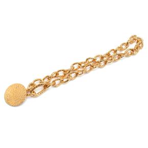Jil Sander Circular Pendant Gold Tone Brass Necklace with Bashed Coin 4