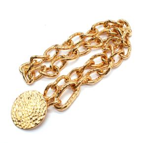 Jil Sander Circular Pendant Gold Tone Brass Necklace with Bashed Coin 10