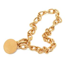 Jil Sander Circular Pendant Gold Tone Brass Necklace with Bashed Coin 9