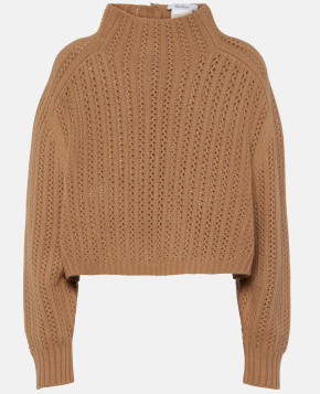 Max Mara Beige Hodeida Wool and Cashmere Knitted Jumper with Back Button Detailing 5