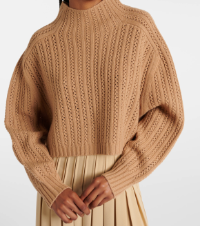Max Mara Beige Hodeida Wool and Cashmere Knitted Jumper with Back Button Detailing 4